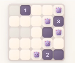 GridPaw Beginner puzzle — 5×5 Akari grid with cat icons