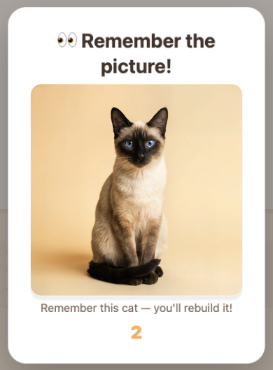 The 2-second full picture preview in Pictomino with the Remember the picture countdown